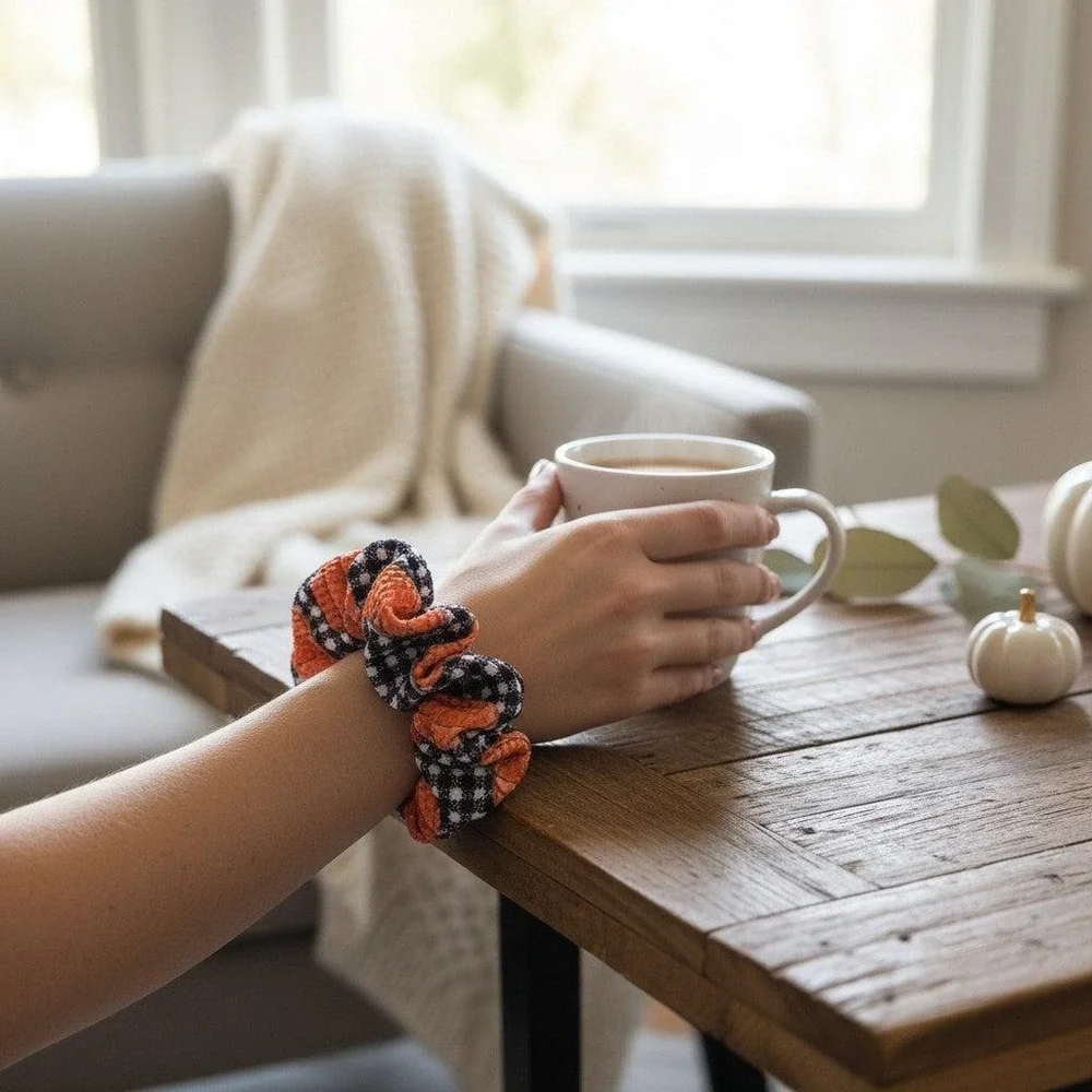 Buffalo Check Pumpkin Hair Scrunchie Accessory